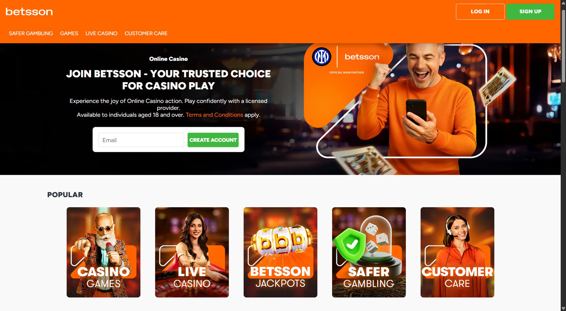 1. Betsson Casino- Best Online Casino Pick
