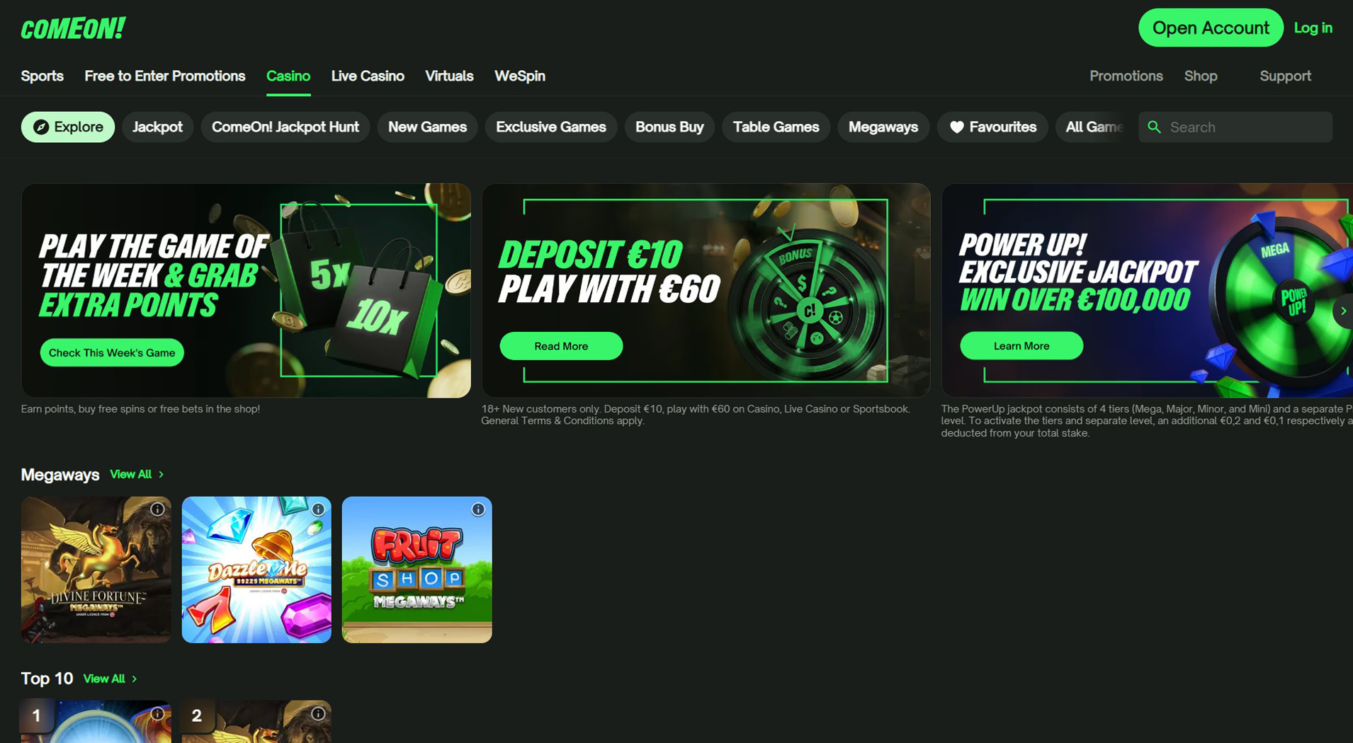 6. ComeOn Casino- Quick Online Casino Útborganir