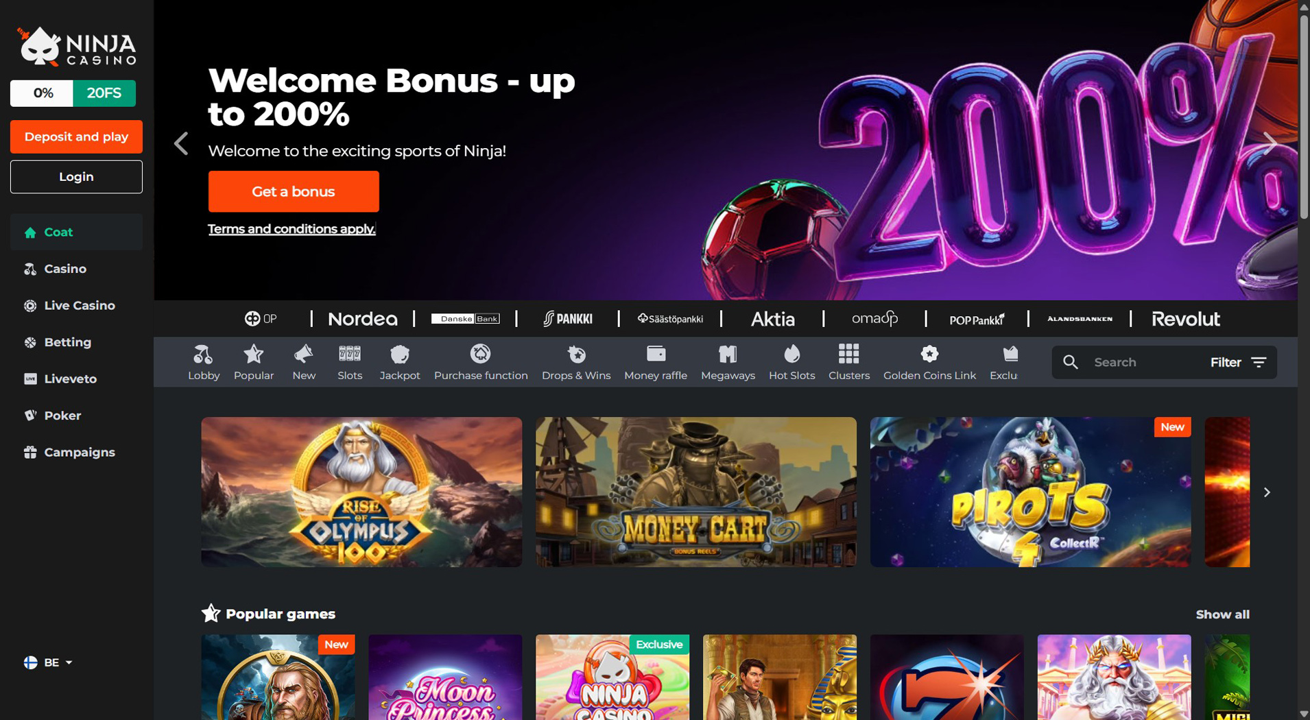 10. Ninja Casino- Áreiðanlegt Online Casino Pick